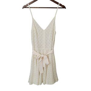 Amanda Uprichard Haley Daisy Lace Dress Womens Size M Cream V-Neck Bow Tie Waist